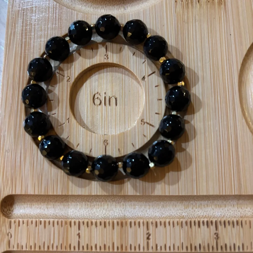 Handmade Black Gemstone Bracelet Stack Set of 5 NWT Onyx Agate